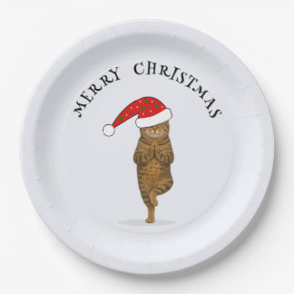 Christmas yoga cat your text paper plates