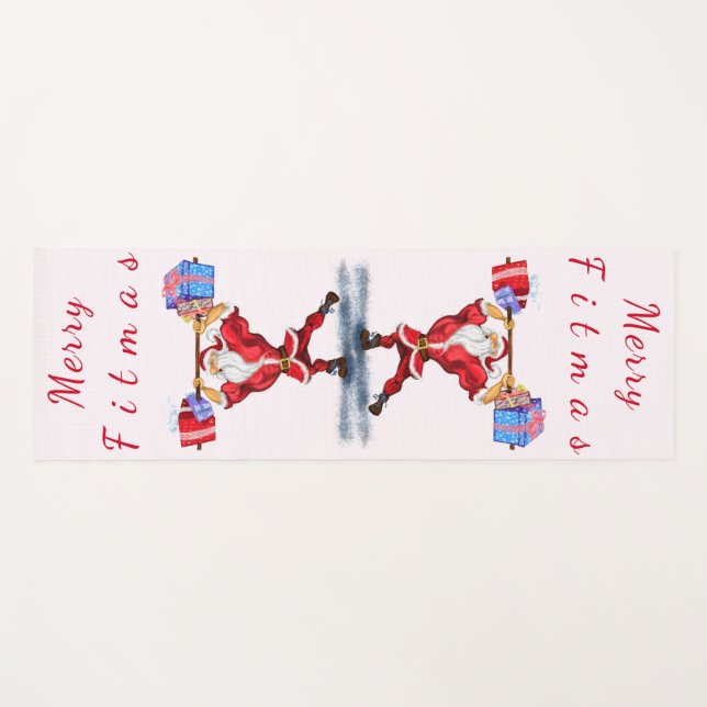 Christmas Yoga Mat Bodybuilder Santa with Gift (Front (Horizontal))