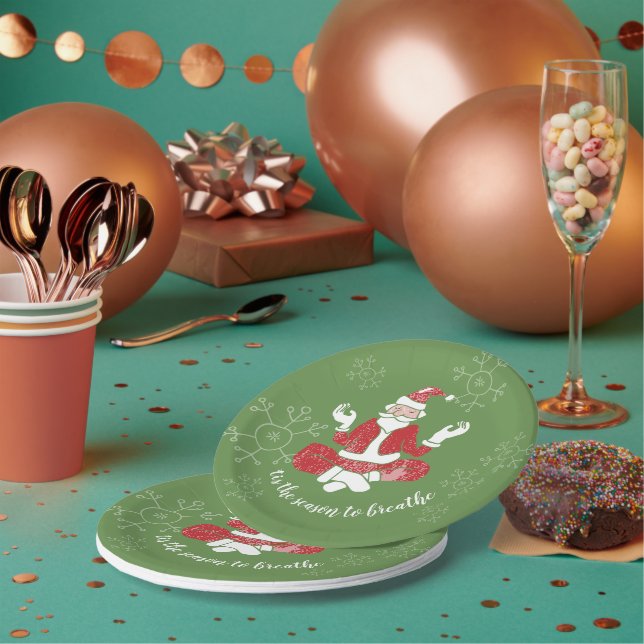 Christmas Yoga Santa Season To Breathe Paper Plates (Multi)