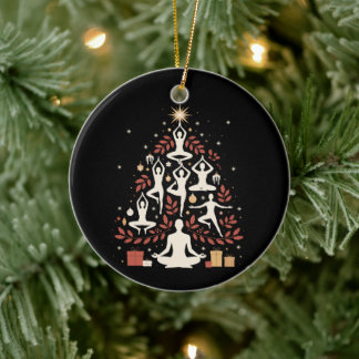 Christmas Yoga Tree Pose Meditation Xmas Holiday Ceramic Ornament