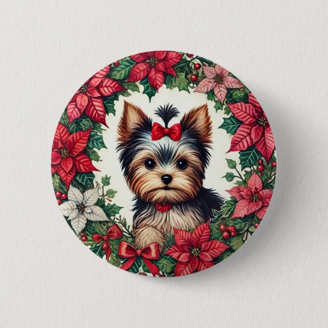Christmas Yorkie                                   Button (Front)