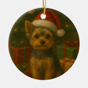 Christmas Yorkie Ceramic Ornament