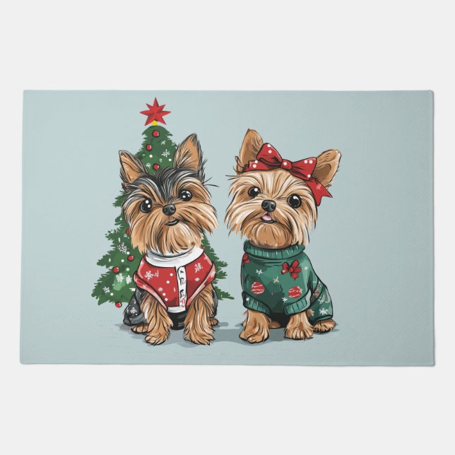 Christmas Yorkie Dogs Doormat (Front)