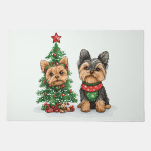 Christmas Yorkie Dogs Doormat