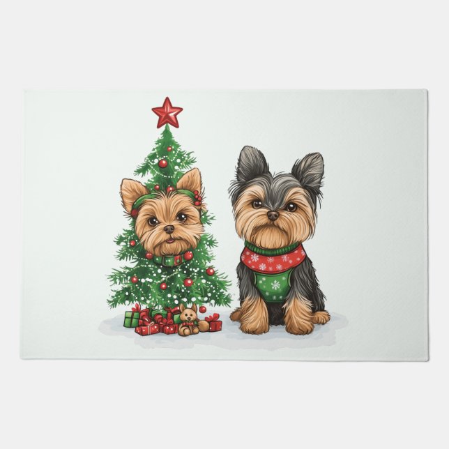 Christmas Yorkie Dogs Doormat (Front)