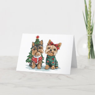 Christmas Yorkie Dogs Holiday Card