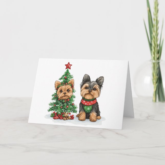 Christmas Yorkie Dogs Holiday Card (Front)