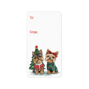 Christmas Yorkie Dogs Label