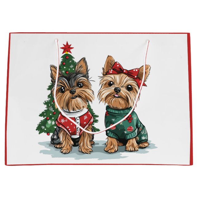 Christmas Yorkie Dogs Large Gift Bag (Front)