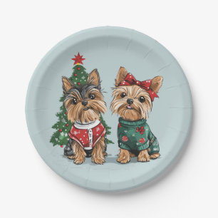 Christmas Yorkie Dogs Paper Plates