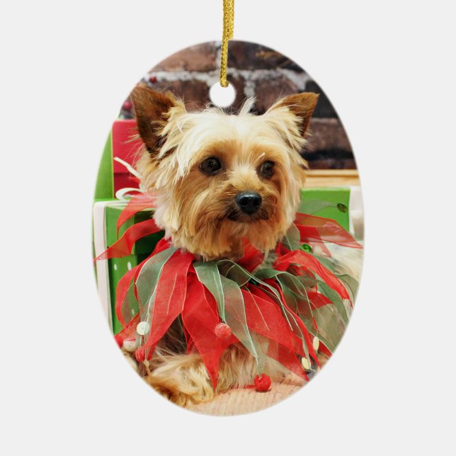 Christmas - Yorkie - Kinsey Ceramic Ornament (Front)