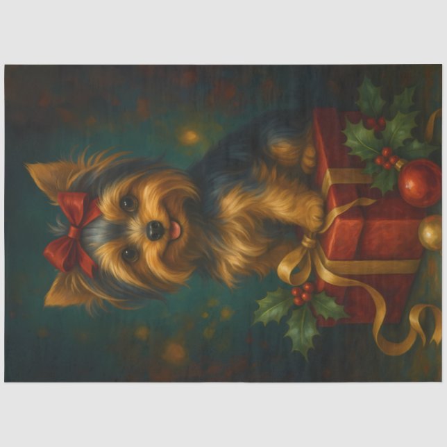 Christmas Yorkie on Gift Decoupage Tissue Paper (Front)