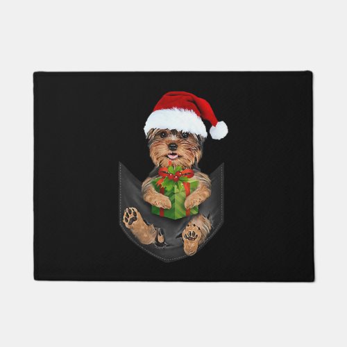 Christmas Yorkie  Yorkshire Terrier In Pocket Doormat