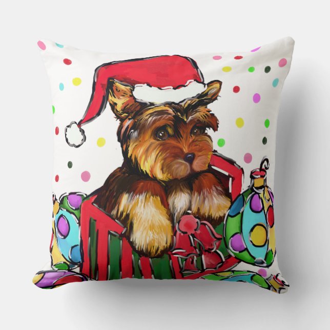 CHRISTMAS YORKIES THROW PILLOW (Front)