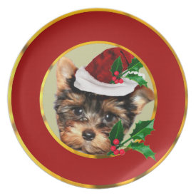 Christmas Yorkshire Terrier dog Dinner Plate