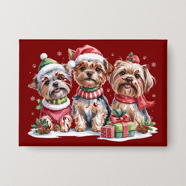 Christmas Yorkshire Terrier Dog Lovers Button (Front)