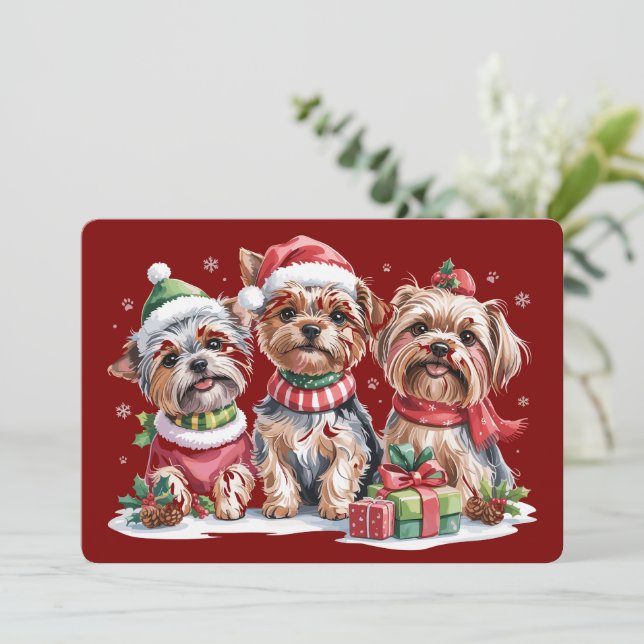 Christmas Yorkshire Terrier Dog Lovers Holiday Card (Standing Front)