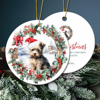 Christmas yorkshire terrier dog puppy Santa hat