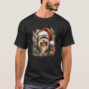 Christmas Yorkshire Terrier Dog Watercolor Artwork T-Shirt
