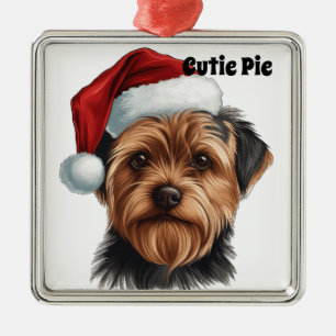 CHRISTMAS YORKSHIRE TERRIER DOG WITH SANTA HAT METAL ORNAMENT