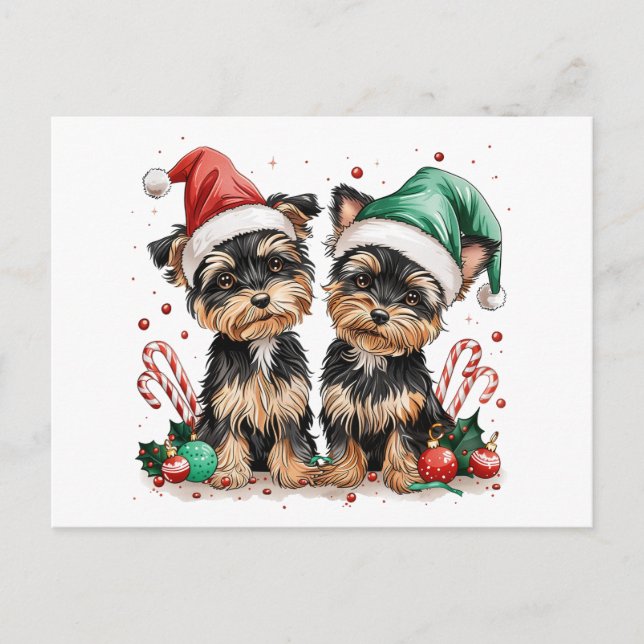 Christmas Yorkshire Terrier Dogs Holiday Postcard (Front)