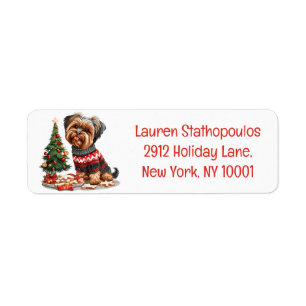 Christmas Yorkshire Terrier Dogs Label