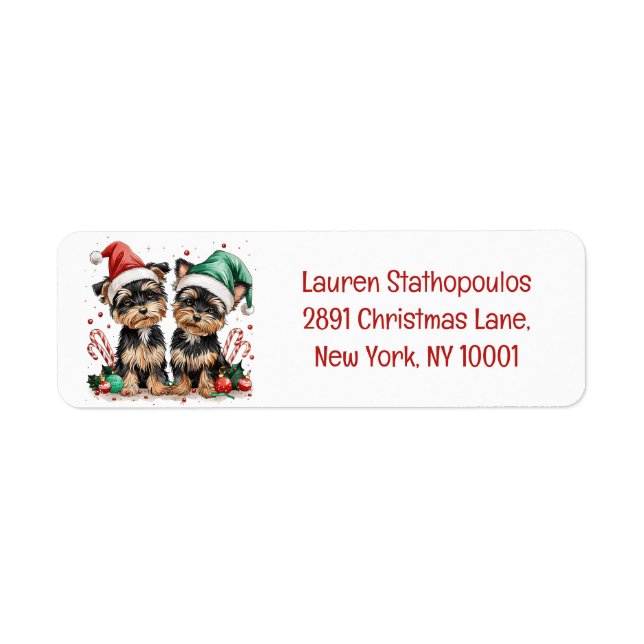 Christmas Yorkshire Terrier Dogs Label (Front)