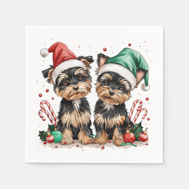 Christmas Yorkshire Terrier Dogs Napkins (Front)