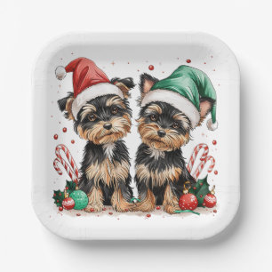 Christmas Yorkshire Terrier Dogs Paper Plates