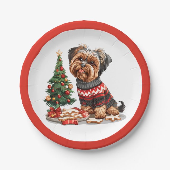 Christmas Yorkshire Terrier Dogs Paper Plates (Front)