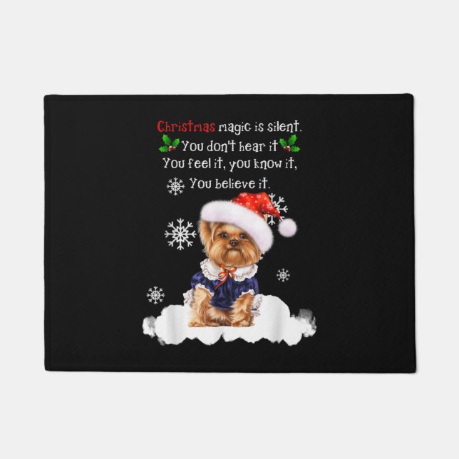 Christmas Yorkshire Terrier Funny Yorkie Puppy Doormat (Front)