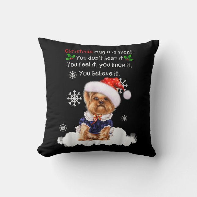 Christmas Yorkshire Terrier Funny Yorkie Puppy Throw Pillow (Front)