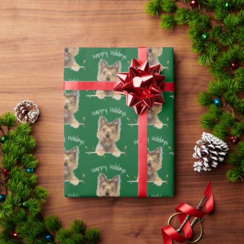 Christmas Yorkshire Terrier On Green Wrapping Paper