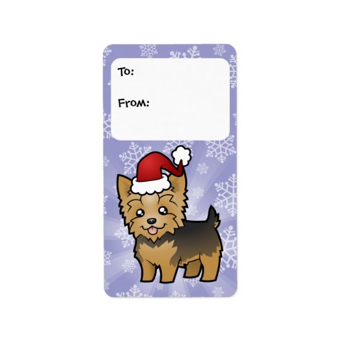 Christmas Yorkshire Terrier short hair  bow Label