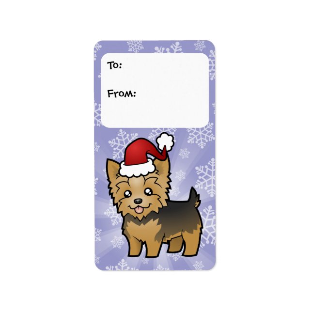 Christmas Yorkshire Terrier (short hair & bow) Label (Front)
