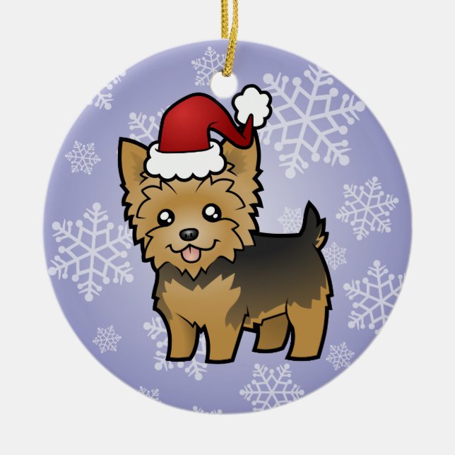 Christmas Yorkshire Terrier (short hair no bow) Ceramic Ornament (Front)