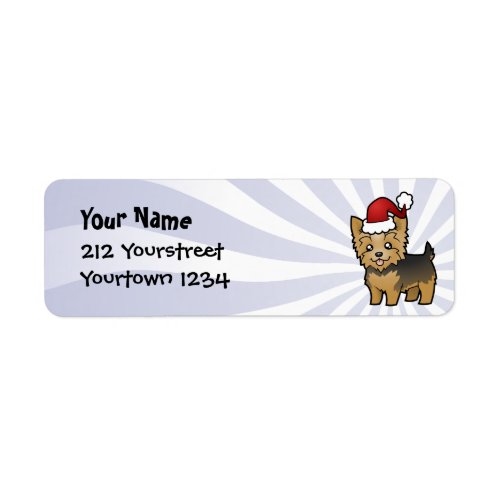 Christmas Yorkshire Terrier short hair with bow Label