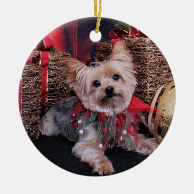 Christmas - Yorkshire Terrier - Vinnie Ceramic Ornament (Front)