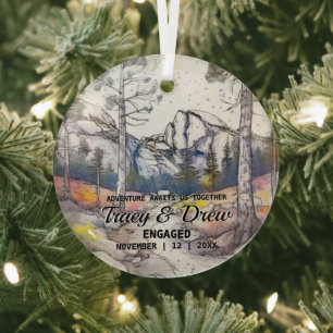 Christmas Yosemite National Park Couple Engagement Glass Ornament