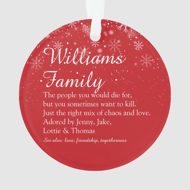 Christmas Your Family Definition Holiday Ornament (Back)