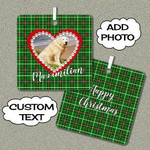 Christmas your pet photo red green metal ornament