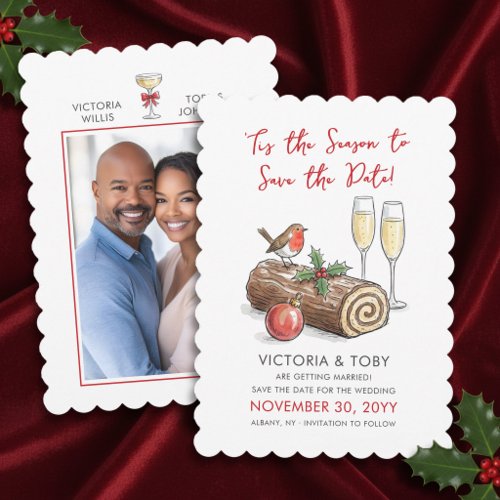 Christmas Yule Log Robin Festive Winter Wedding Save The Date