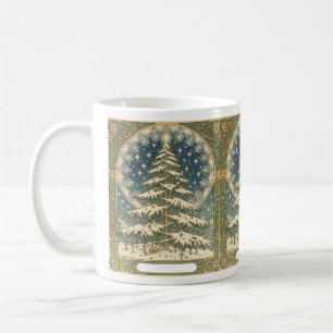 Christmas Yule Tree Snowflakes and Stars Art Nouve Coffee Mug