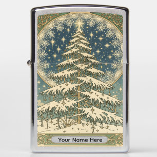 Christmas Yule Tree Snowflakes and Stars Art Nouve Zippo Lighter