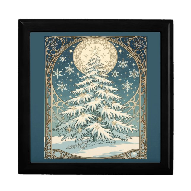 Christmas Yule Tree With Snow And Star-Shaped  Gift Box (Front)