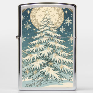 Christmas Yule Tree With Snow And Star-Shaped Zippo Lighter
