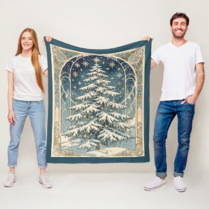 Christmas Yule Tree With Snow Laden Branches Fleece Blanket