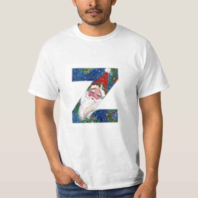 CHRISTMAS Z LETTER / SANTA CLAUS WITH RED RIBBON T-Shirt (Front)