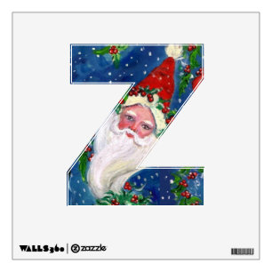CHRISTMAS Z LETTER / SANTA CLAUS WITH RED RIBBON WALL DECAL