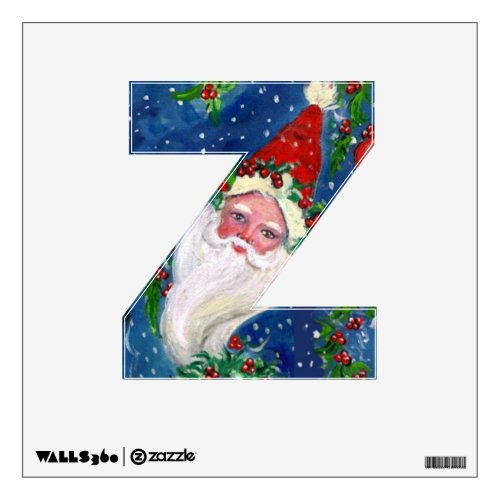 CHRISTMAS Z LETTER  SANTA CLAUS WITH RED RIBBON WALL DECAL